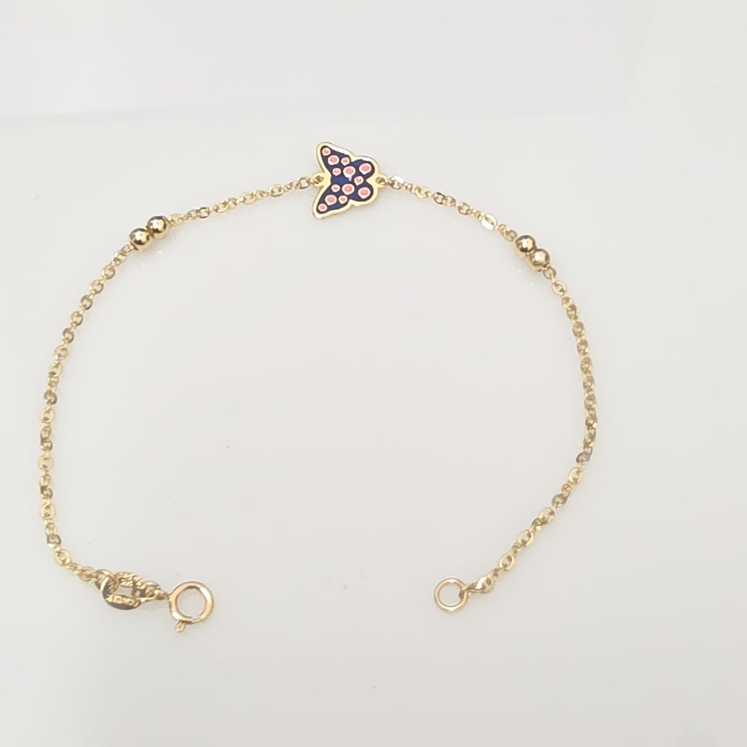 PULSERA TEJIDO ESPECIAL MARIPOSA CON ESMALTE 14K 18 CM 1.9 GR (NUEVO)