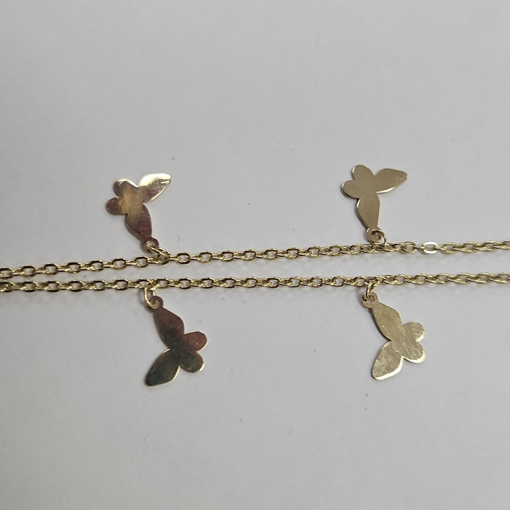 PULSERA ESPECIAL CON MARIPOSAS 14K 18 CM 2 GR (NUEVO)
