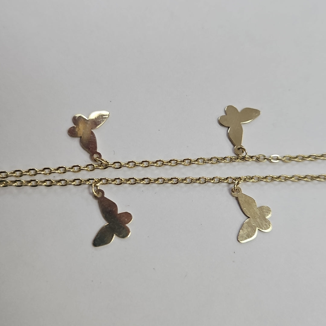 PULSERA ESPECIAL CON MARIPOSAS 14K 18 CM 2 GR (NUEVO)