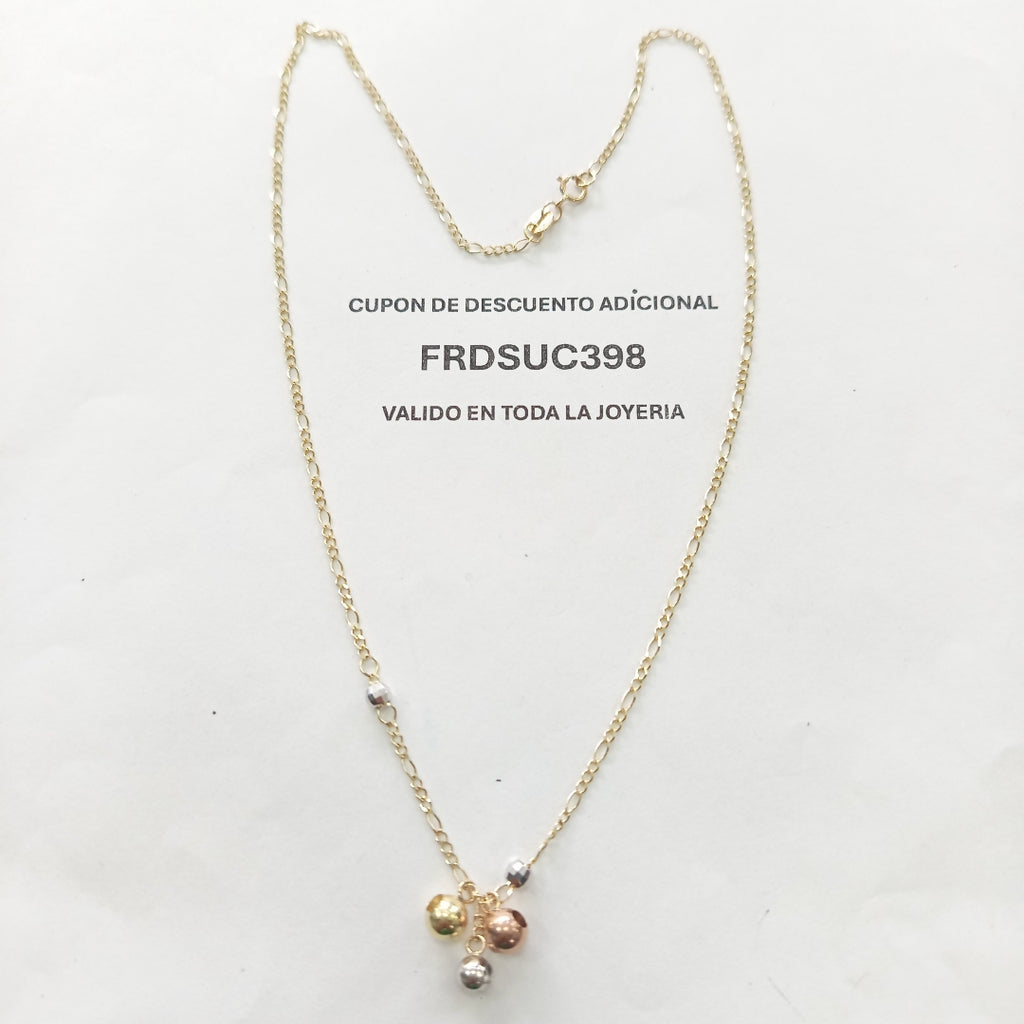 CADENA GARGANTILLA 3X1 CON ESFERAS COMBINADAS 14K 45 CM 3 GR (NUEVO)