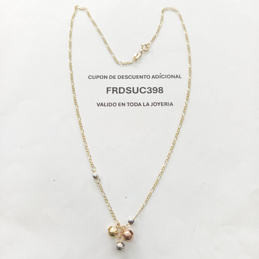 CADENA GARGANTILLA 3X1 CON ESFERAS COMBINADAS 14K 45 CM 3 GR (NUEVO)