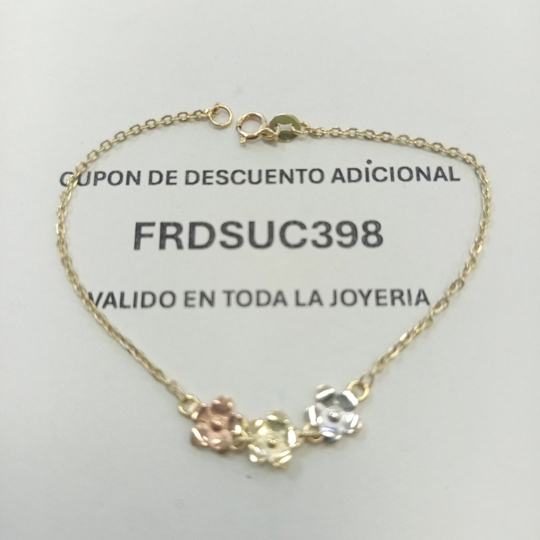 PULSERA TEJIDO ESPECIAL FIG FLORES 14K 18 CM 2.1 GR (NUEVO)