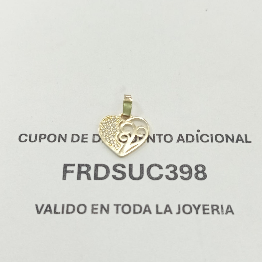 DIJE TEJIDO CORAZON CON CIRCONIAS Y ARBOL DE LA VIDA 14K 0.8 GR (NUEVO)