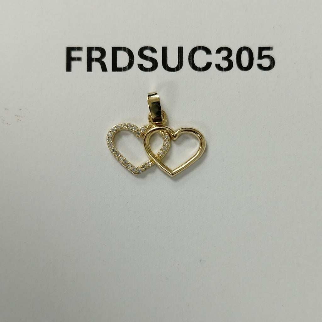 DIJE TEJIDO DOS CORAZONES CON CIRCONIAS 14K 1.4 GR (NUEVO)