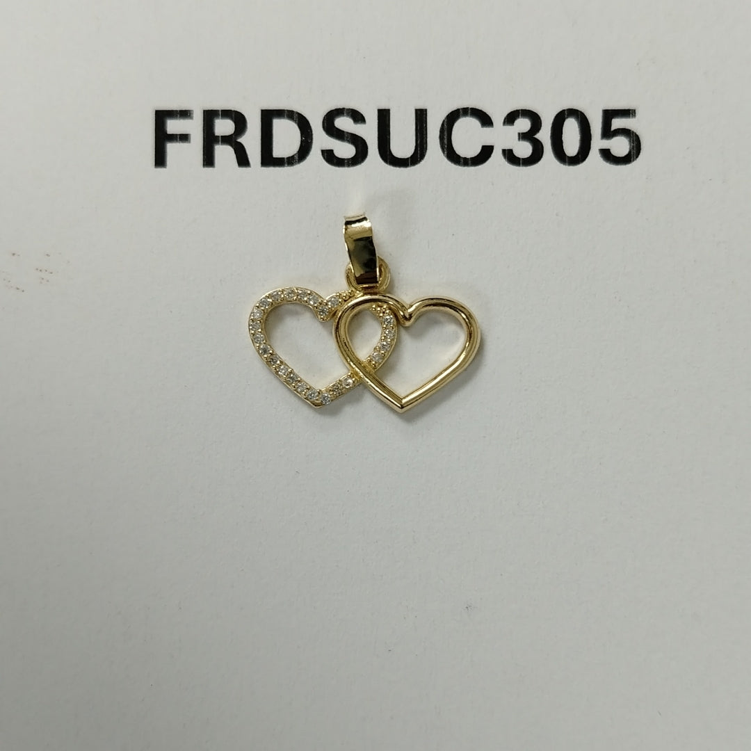 DIJE TEJIDO DOS CORAZONES CON CIRCONIAS 14K 1.4 GR (NUEVO)