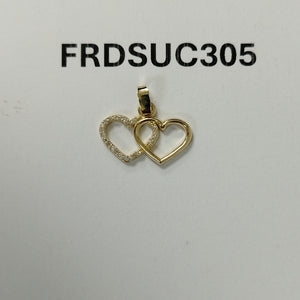 DIJE TEJIDO DOS CORAZONES CON CIRCONIAS 14K 1.4 GR (NUEVO)