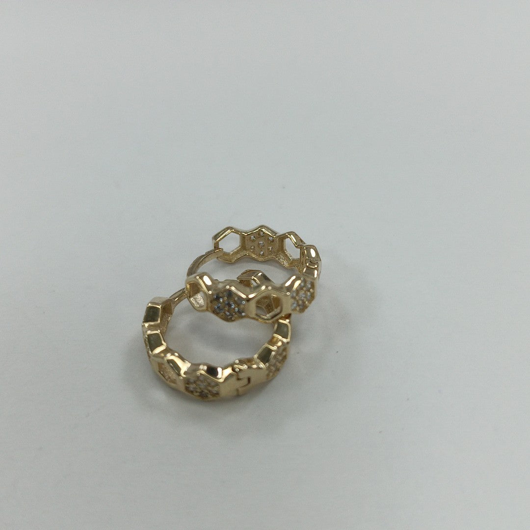 ARETES HUGGIES HEXAGONALES C CIRCONIAS 14K 2.5 GR (NUEVO)