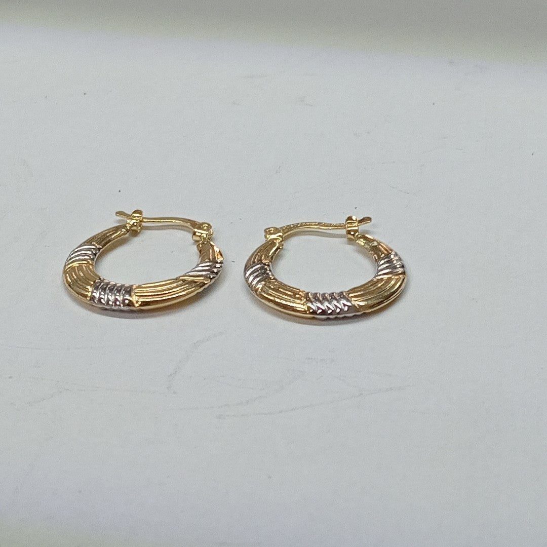 ARETES TEJIDO ARRACADAS COMBINADAS HUECAS 14K 1.8 GR (NUEVO)