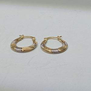 ARETES TEJIDO ARRACADAS COMBINADAS HUECAS 14K 1.8 GR (NUEVO)