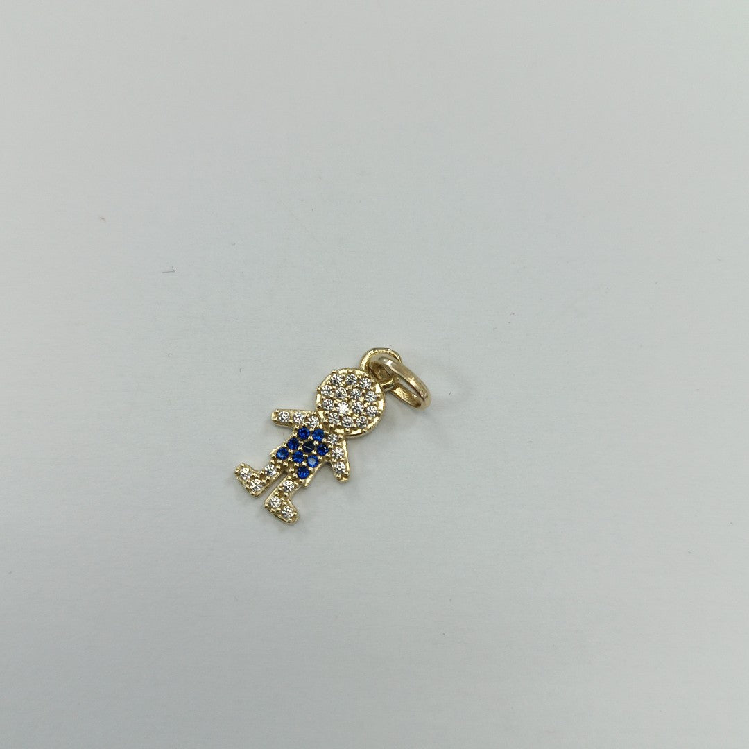 DIJE NIÑO CON CIRCONIAS Y PIEDRAS DE COLOR 10K 0.8 GR (NUEVO)
