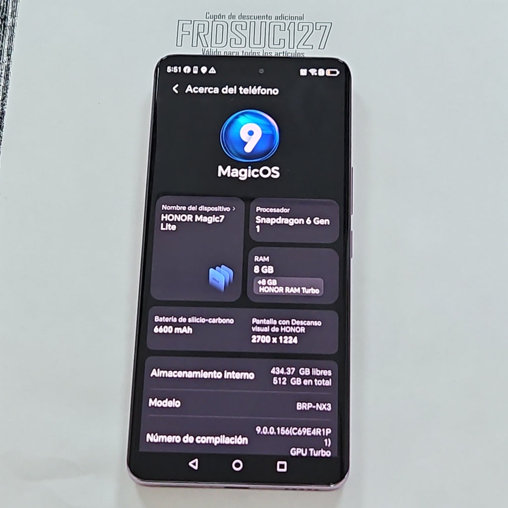CELULAR HONOR MAGIC 7 LITE BRP-NX3 (2025) 512 GB 8 GB RAM (SEMINUEVO)