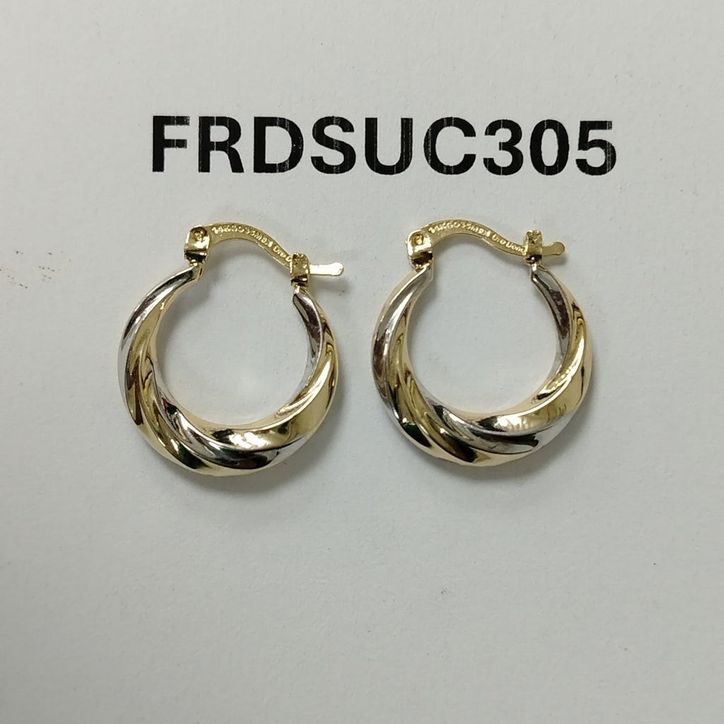 ARETES TEJIDO ARRACADA TRENZADA COMBINADA 14K 1.9 GR (NUEVO)