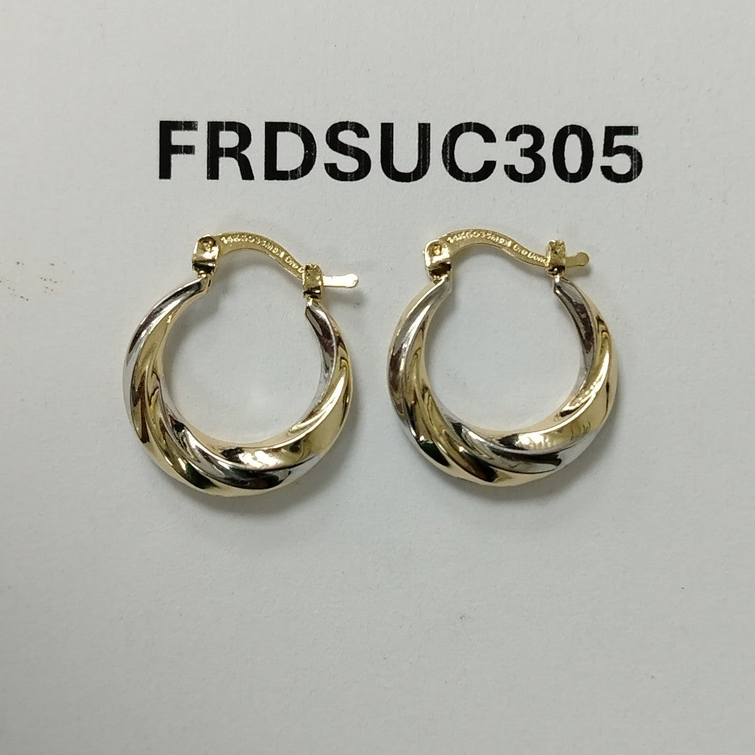 ARETES TEJIDO ARRACADA TRENZADA COMBINADA 14K 1.9 GR (NUEVO)