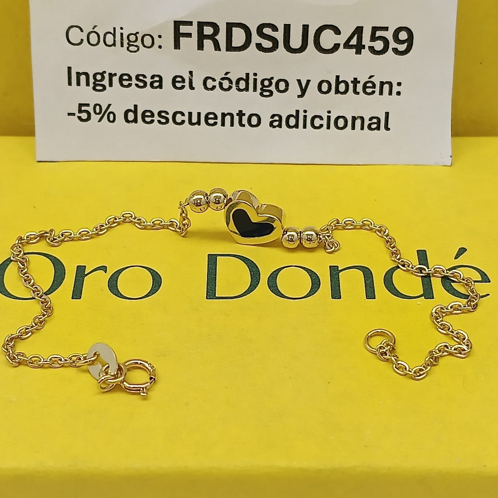 PULSERA TEJIDO ESPECIAL CON FIGURA CORAZON CON ESMALTE AZUL 14K 18 CM 1.9 GR (NUEVO)