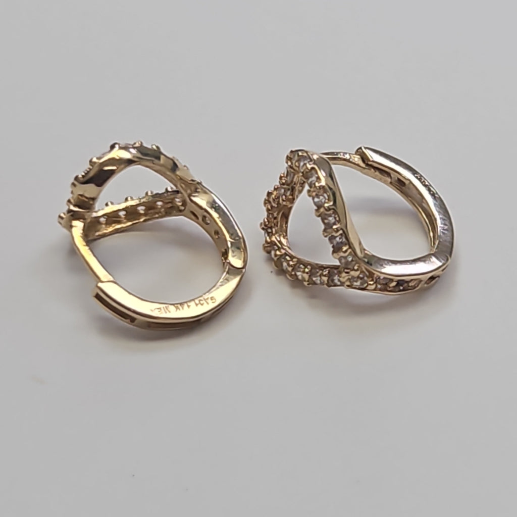 ARETES ARRACADAS CORAZON C CIRCONIAS 14K 1.5 GR (NUEVO)