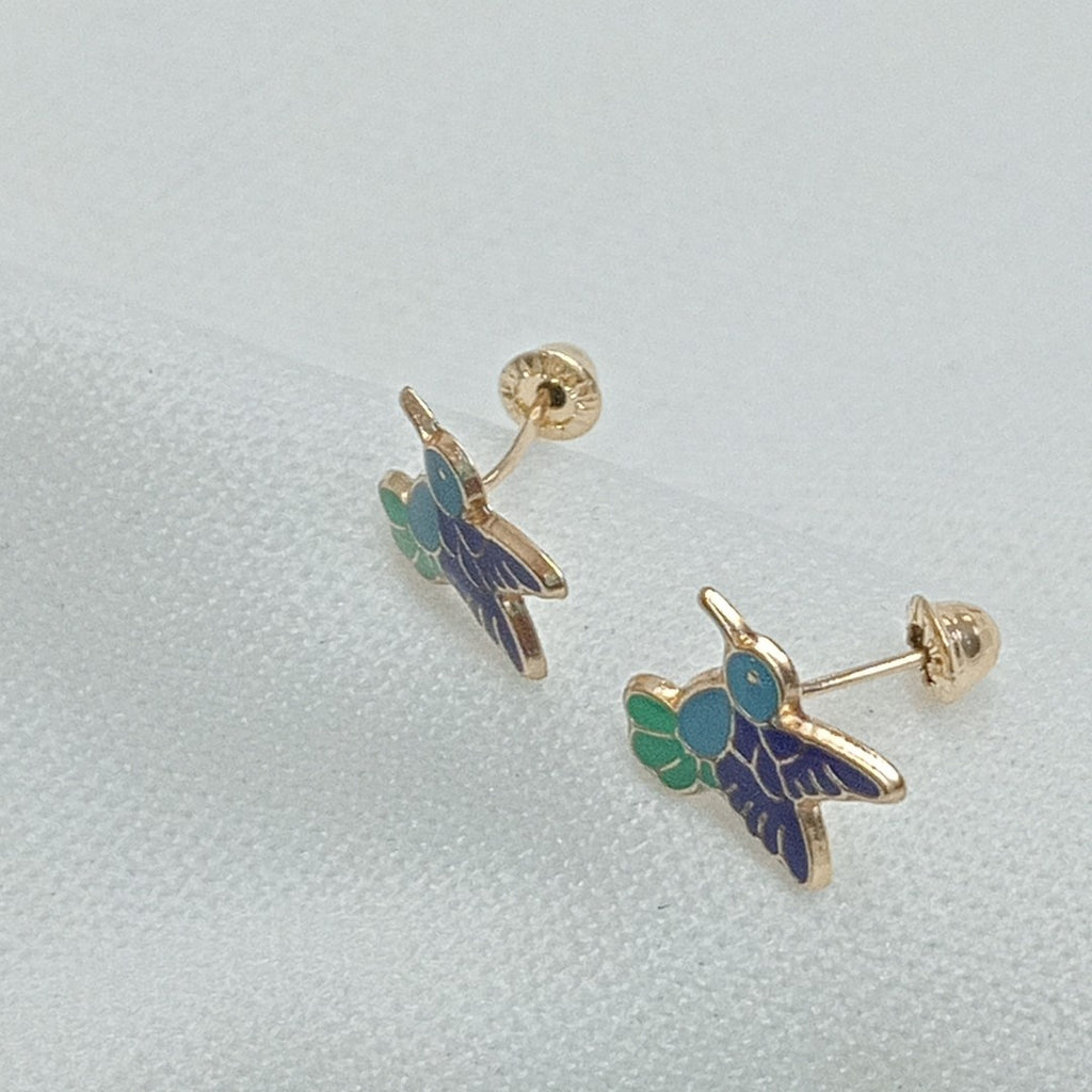 BROQUELES BROQUEL FIG COLIBRI ESMALTE AZUL 14K 0.2138 GR (NUEVO)