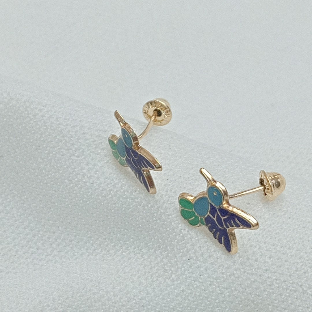 BROQUELES BROQUEL FIG COLIBRI ESMALTE AZUL 14K 0.2138 GR (NUEVO)