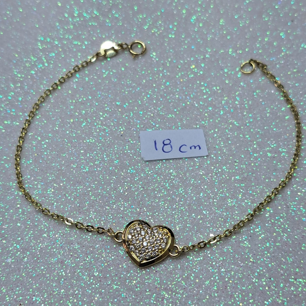 PULSERA TEJIDO ESPECIAL C CORAZON CIRCONIAS 14K 18 CM 2.1 GR (NUEVO)