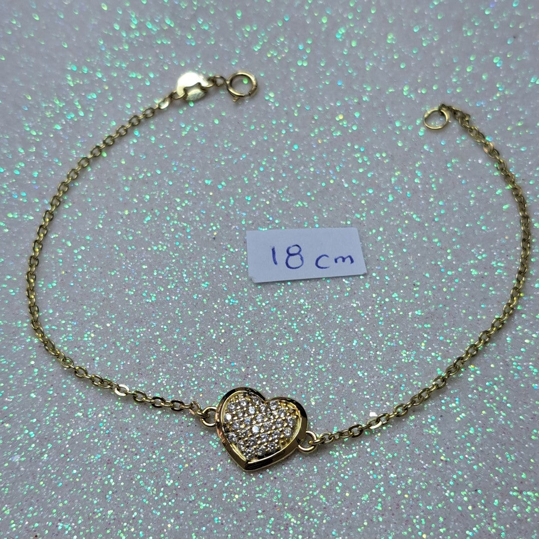 PULSERA TEJIDO ESPECIAL C CORAZON CIRCONIAS 14K 18 CM 2.1 GR (NUEVO)