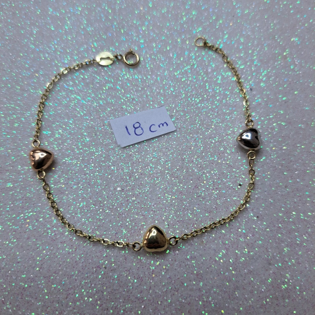 PULSERA ESP CON CORAZONES COMBINADOS 14K 18 CM 1.5 GR (NUEVO)