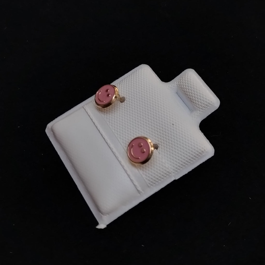 BROQUELES BROQUEL FIG SONRISA ESMALTE ROSA 14K 0.1696 GR (NUEVO)