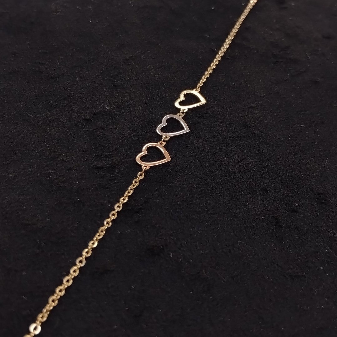 PULSERA ESPECIAL CON CORAZONES 14K 18 CM 1.3 GR (NUEVO)