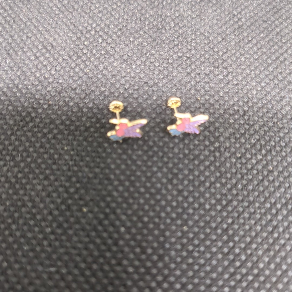 BROQUELES BROQUEL FIG COLIBRI ESMALTE ROSA 14K 0.2138 GR (NUEVO)