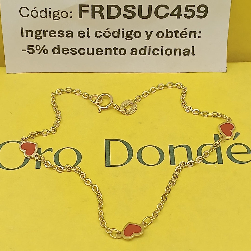 PULSERA ESPECIAL CON CORAZONES 14K 18 CM 1.4 GR (NUEVO)