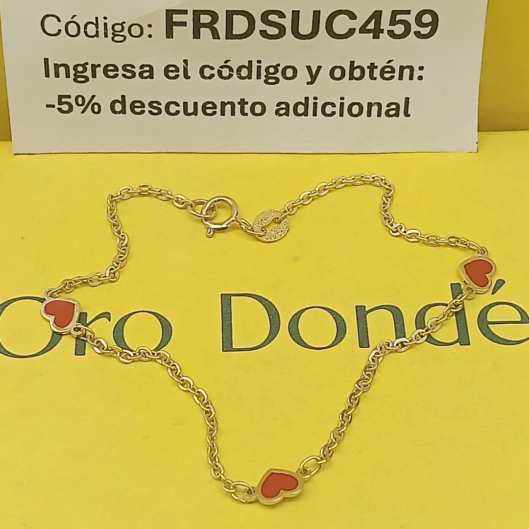 PULSERA ESPECIAL CON CORAZONES 14K 18 CM 1.4 GR (NUEVO)