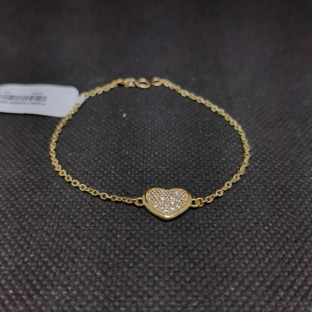 PULSERA TEJIDO ESPECIAL C CORAZON CIRCONIAS 14K 18 CM 2 GR (NUEVO)