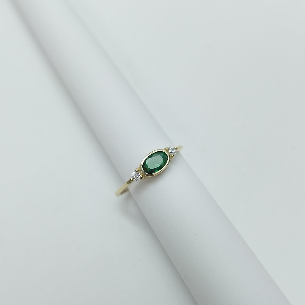 ANILLOS TEJIDO ANILLITO C CIRCONIAS Y PIEDRA VERDE 14K 7 1.2 GR (NUEVO)
