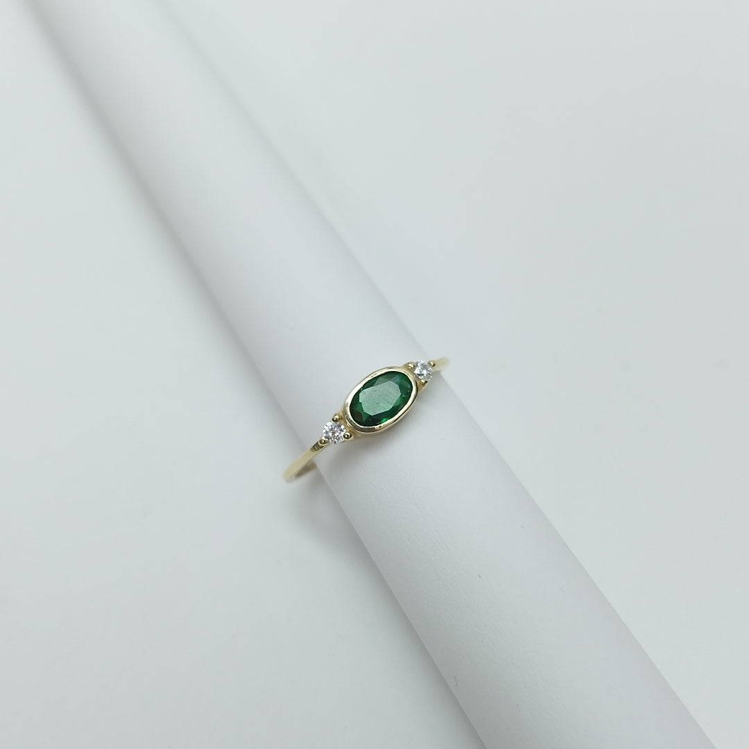 ANILLOS TEJIDO ANILLITO C CIRCONIAS Y PIEDRA VERDE 14K 7 1.2 GR (NUEVO)