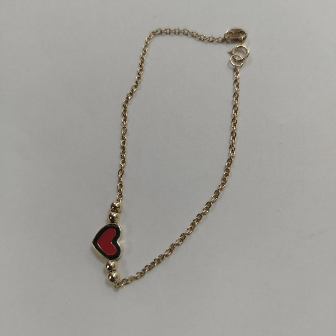 PULSERA TEJIDO ESPECIAL C CORAZON ROJO 14K 18 CM 2.3 GR (NUEVO)