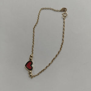 PULSERA TEJIDO ESPECIAL C CORAZON ROJO 14K 18 CM 2.3 GR (NUEVO)