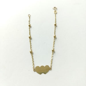 PULSERA TEJIDO ESPECIAL CON DOS CORAZONES 14K 18 CM 1.7 GR (NUEVO)