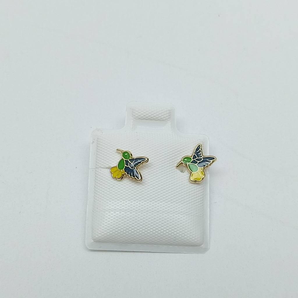 BROQUELES BROQUEL FIG COLIBRI ESMALTE VERDE 14K 0.2138 GR (NUEVO)