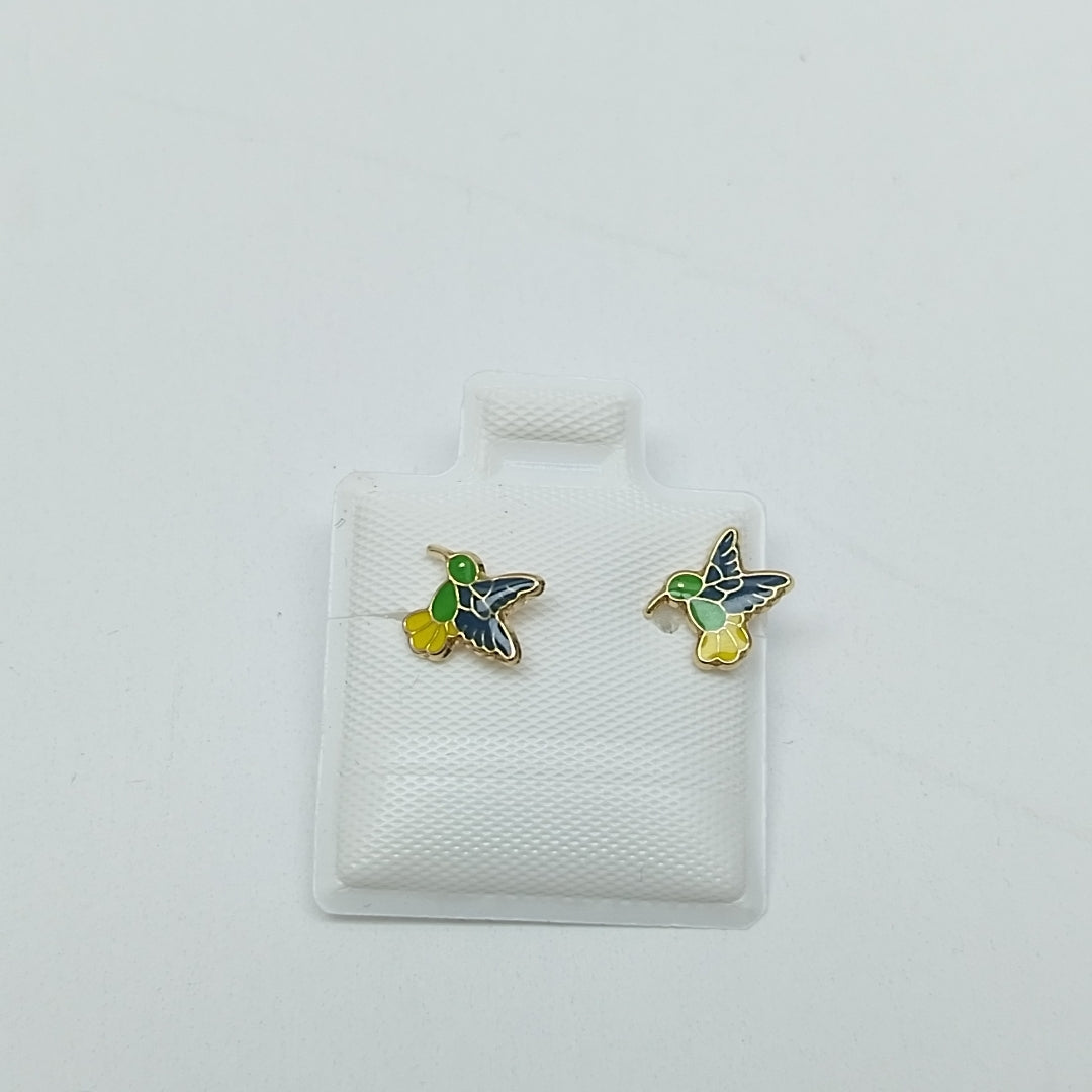 BROQUELES BROQUEL FIG COLIBRI ESMALTE VERDE 14K 0.2138 GR (NUEVO)