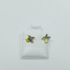 BROQUELES BROQUEL FIG COLIBRI ESMALTE VERDE 14K 0.2138 GR (NUEVO)