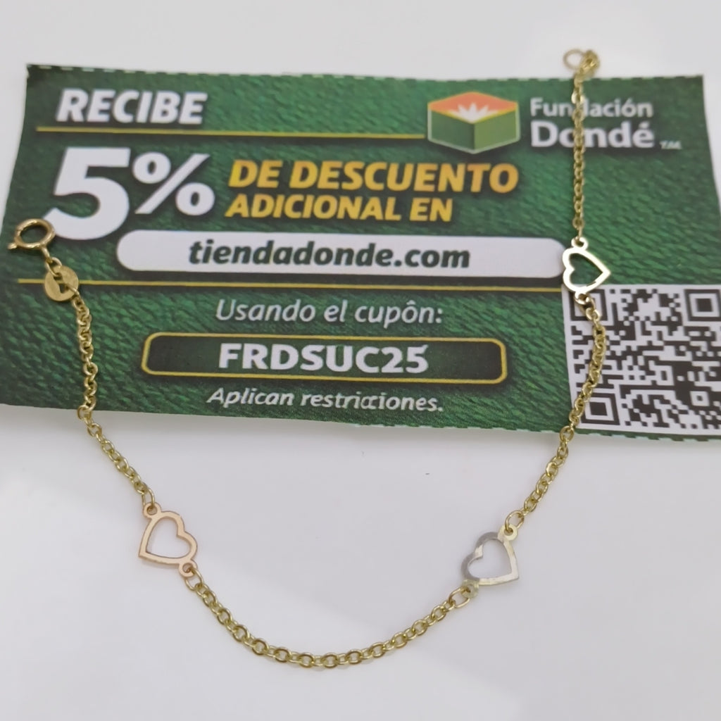 PULSERA ESPECIAL CON CORAZONES 14K 18 CM 1.3 GR (NUEVO)