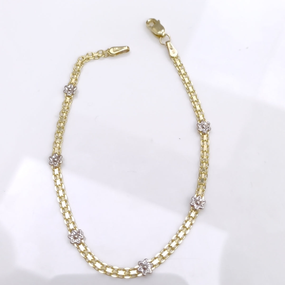 PULSERA ESPECIAL C FLORES 14K 18 CM 2.9 GR (NUEVO)
