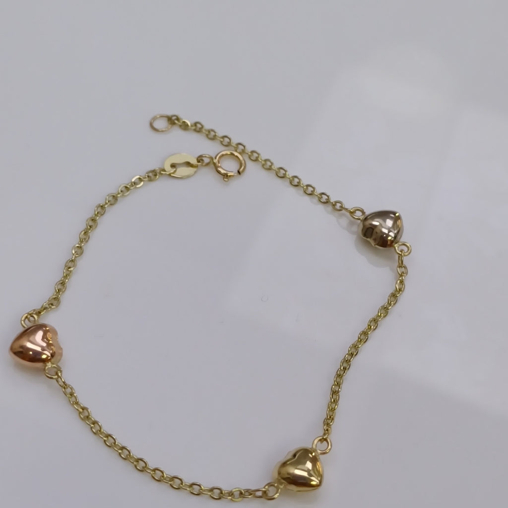 PULSERA ESP CON CORAZONES COMBINADOS 14K 18 CM 1.6 GR (NUEVO)