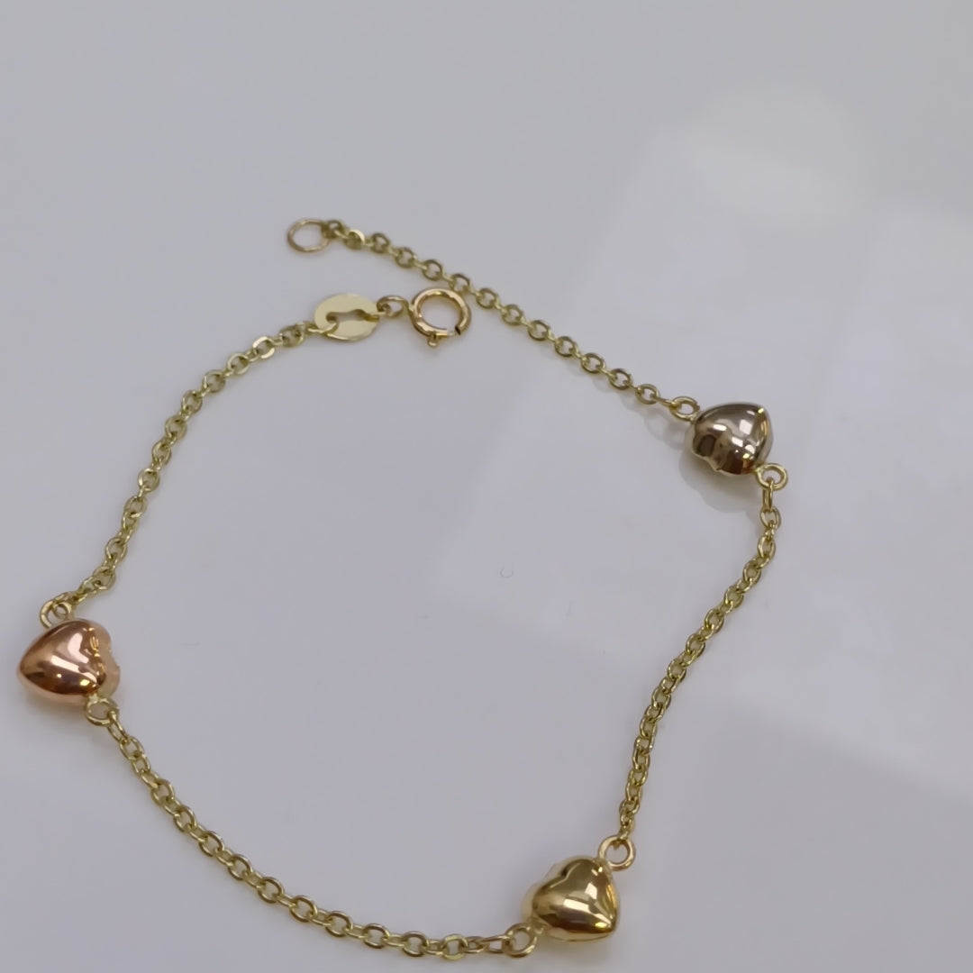 PULSERA ESP CON CORAZONES COMBINADOS 14K 18 CM 1.6 GR (NUEVO)