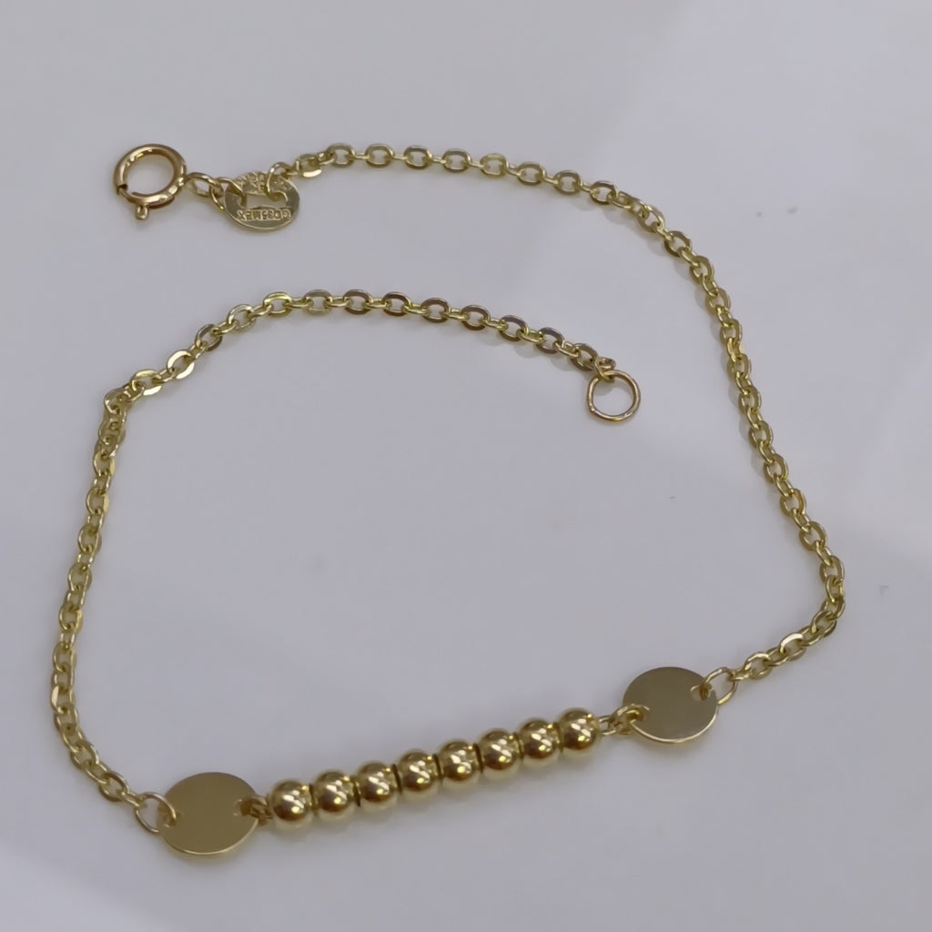 PULSERA TEJIDO ESPECIAL CON BOLITAS 14K 18 CM 1.8 GR (NUEVO)
