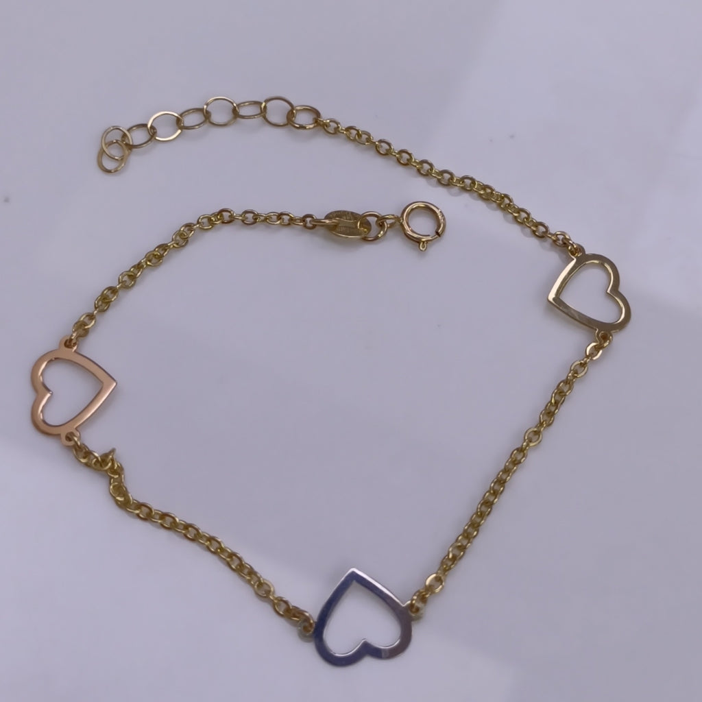 PULSERA ESPECIAL CON CORAZONES CONBINADOS 14K 18 CM 1.7 GR (NUEVO)