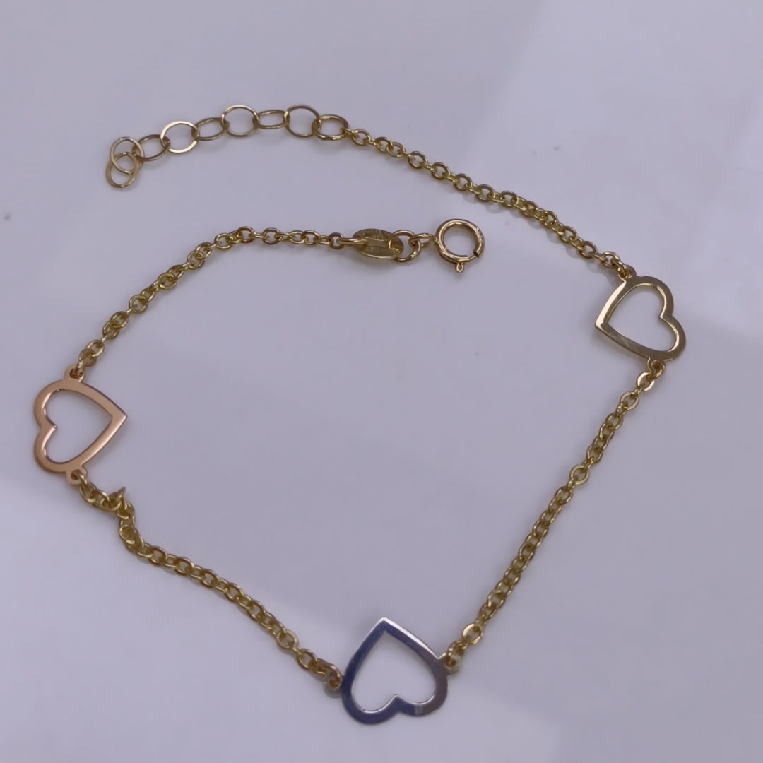 PULSERA ESPECIAL CON CORAZONES CONBINADOS 14K 18 CM 1.7 GR (NUEVO)