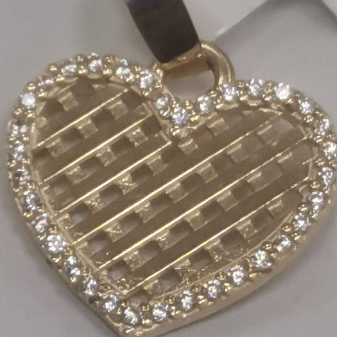 DIJE TEJIDO CORAZON CON CERCO DE CIRCONIAS 14K 1.2 GR (NUEVO)