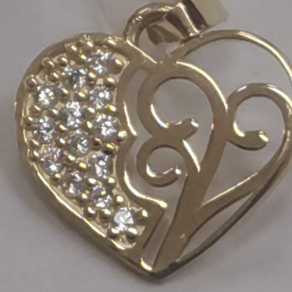 DIJE TEJIDO CORAZON CON CIRCONIAS Y ARBOL DE LA VIDA 14K 0.8 GR (NUEVO)