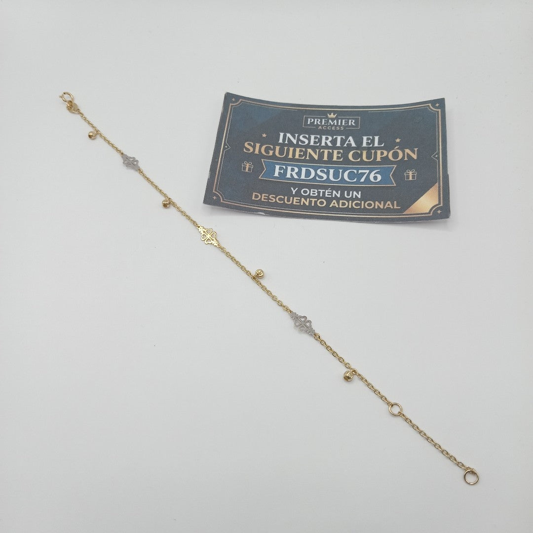 PULSERA ESPECIAL CON TREBOL 14K 18 CM 1.8 GR (NUEVO)