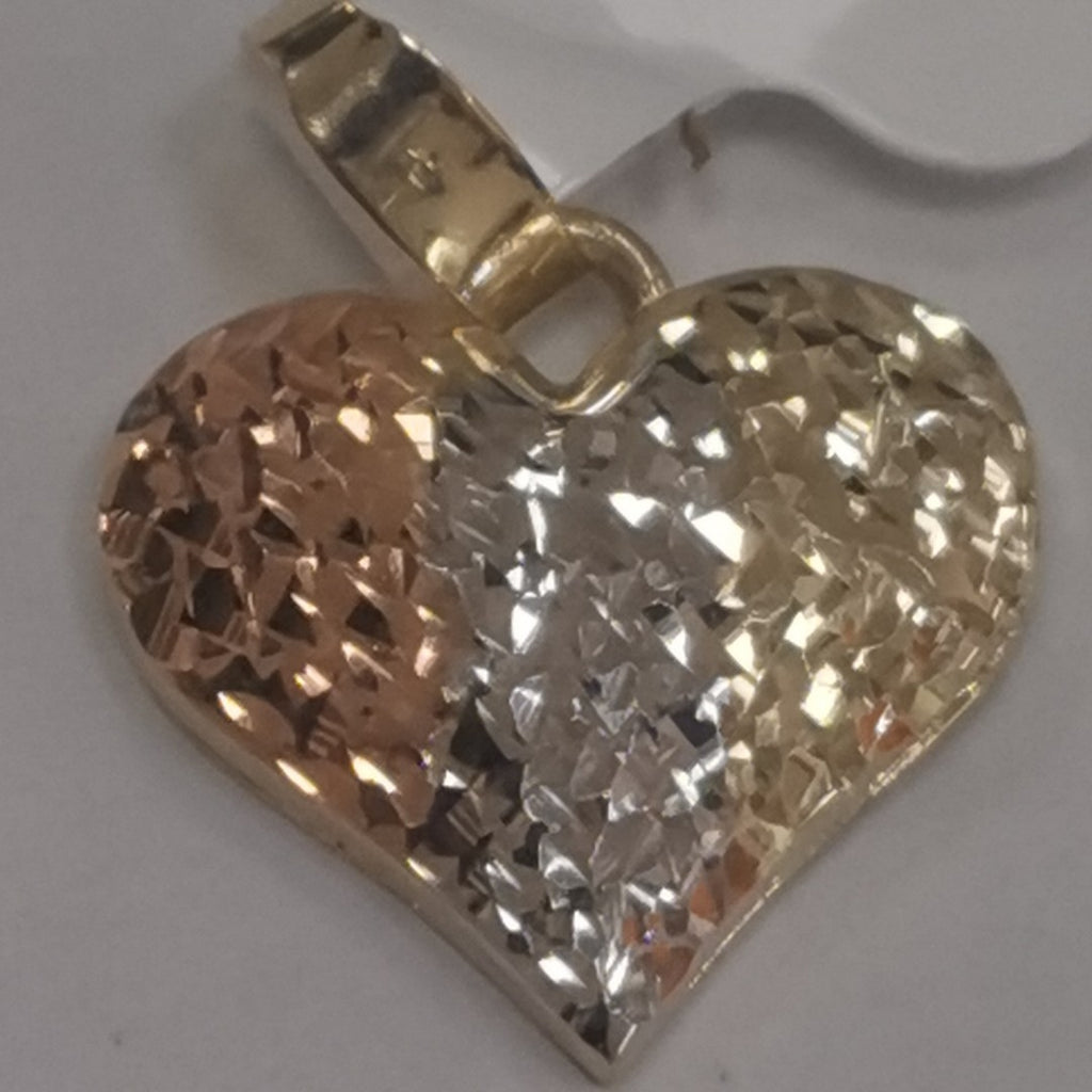 DIJE TEJIDO CORAZON LABRADO COMBINADO 14K 1.2 GR (NUEVO)