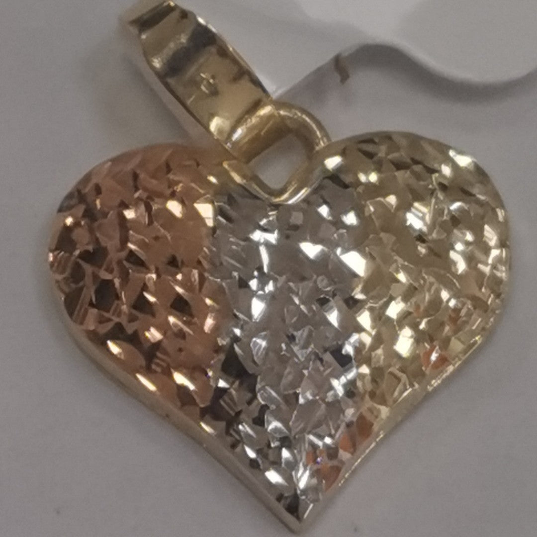 DIJE TEJIDO CORAZON LABRADO COMBINADO 14K 1.2 GR (NUEVO)